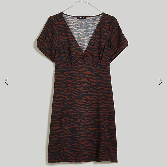 Madewell Dress Womens 0  Brown Black Zebra V-Neck Mini Abstract Animal - Picture 15 of 15
